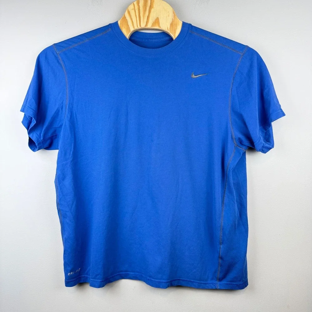Nike Dri-FIT T-Shirt Mens XL Blue Swoosh Performance Athletic Top Workout‎ Gym